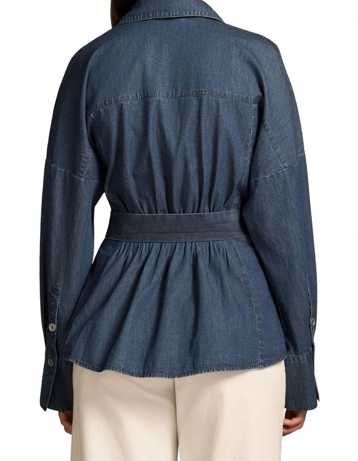 Chambray Belted Shirt - Dark Wash Denim image 2