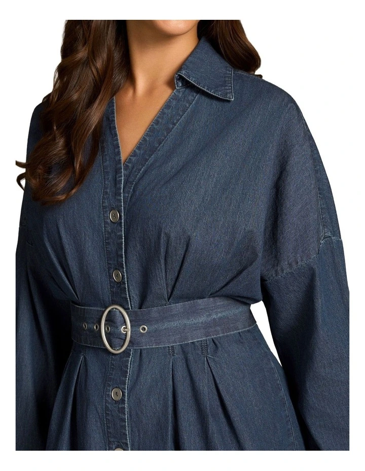 Chambray Belted Shirt - Dark Wash Denim image 4