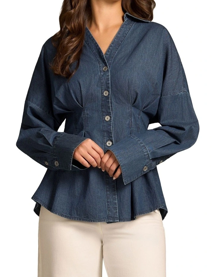 Chambray Belted Shirt - Dark Wash Denim image 6