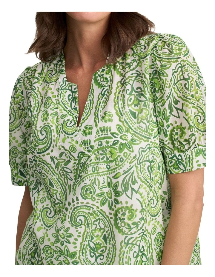 Ramie Cotton Blouse - Green Paisley Print image 1
