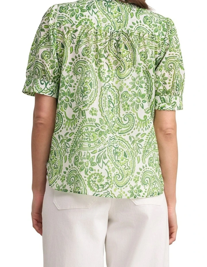 Ramie Cotton Blouse - Green Paisley Print image 2