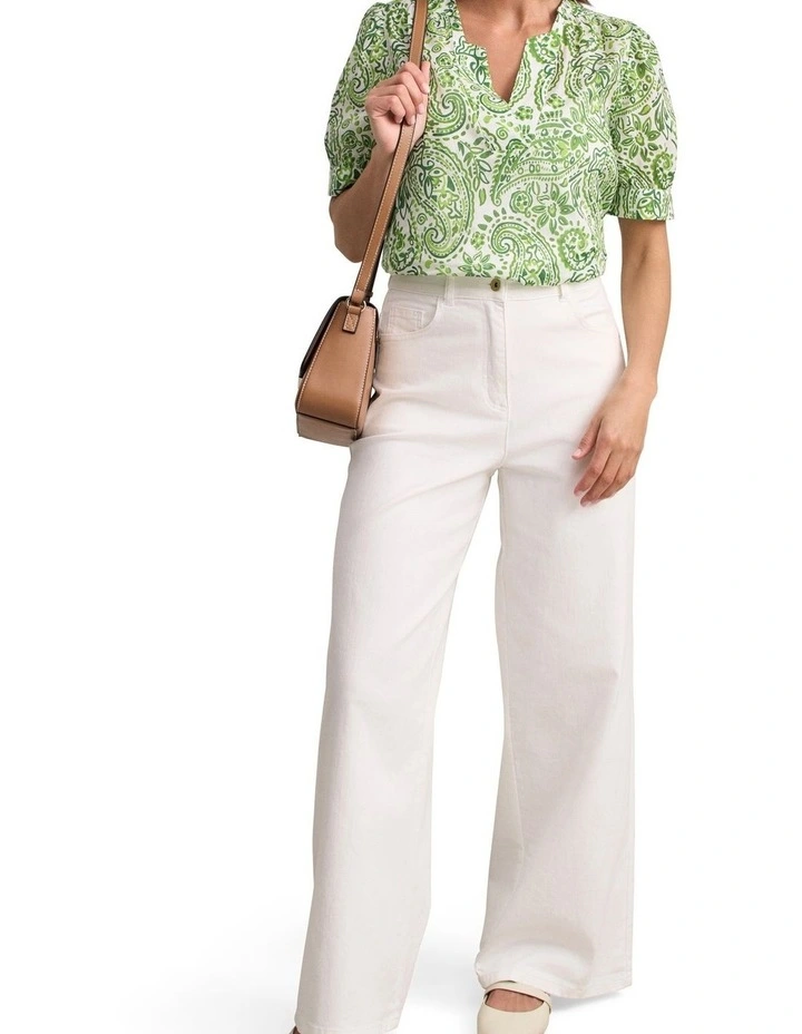 Ramie Cotton Blouse - Green Paisley Print image 3