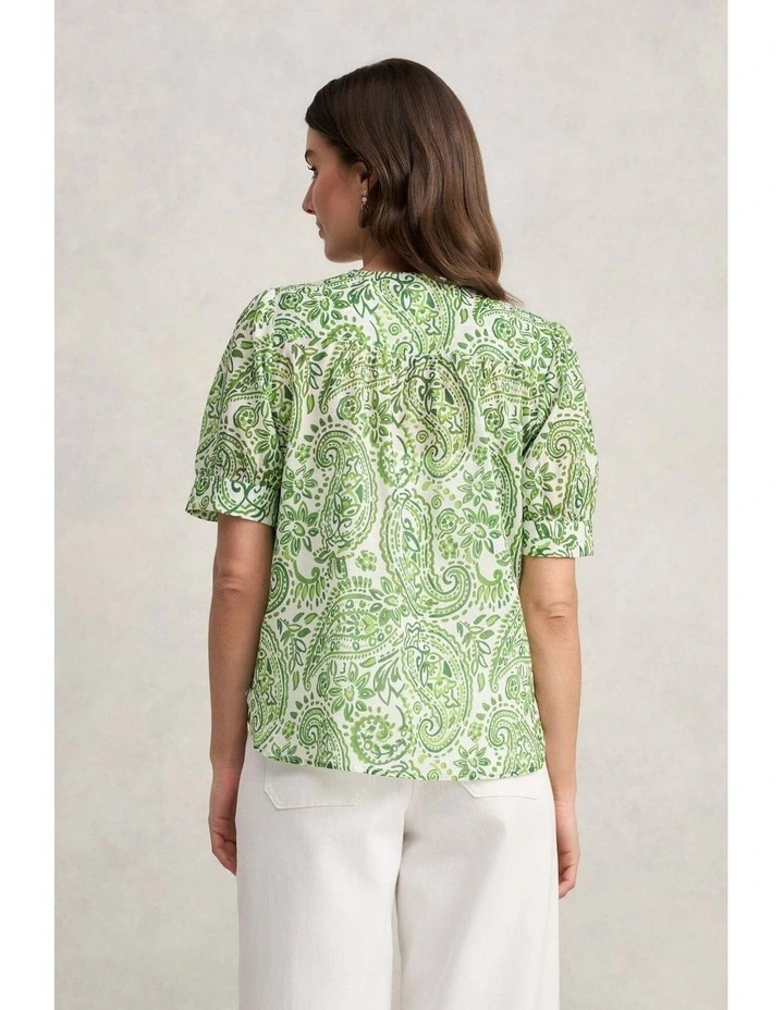 Ramie Cotton Blouse - Green Paisley Print image 4