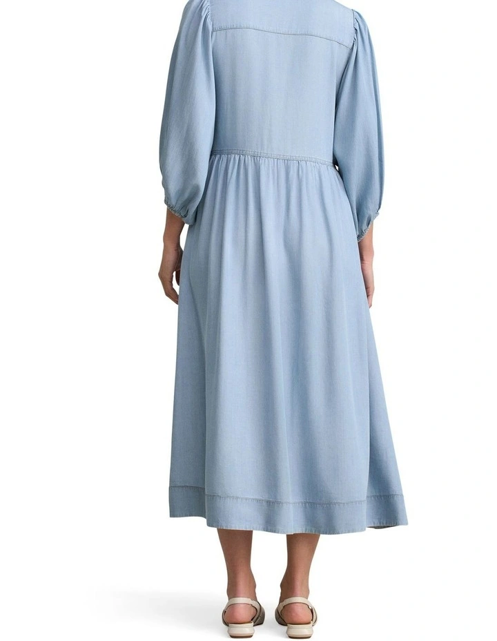 Chambray Puff Sleeve Dress - Light Chambray image 2