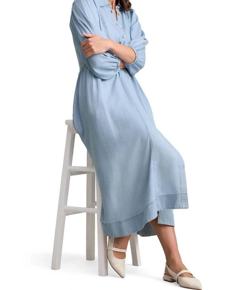 Chambray Puff Sleeve Dress - Light Chambray image 3