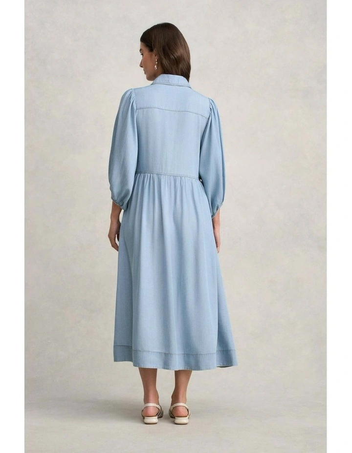 Chambray Puff Sleeve Dress - Light Chambray image 6