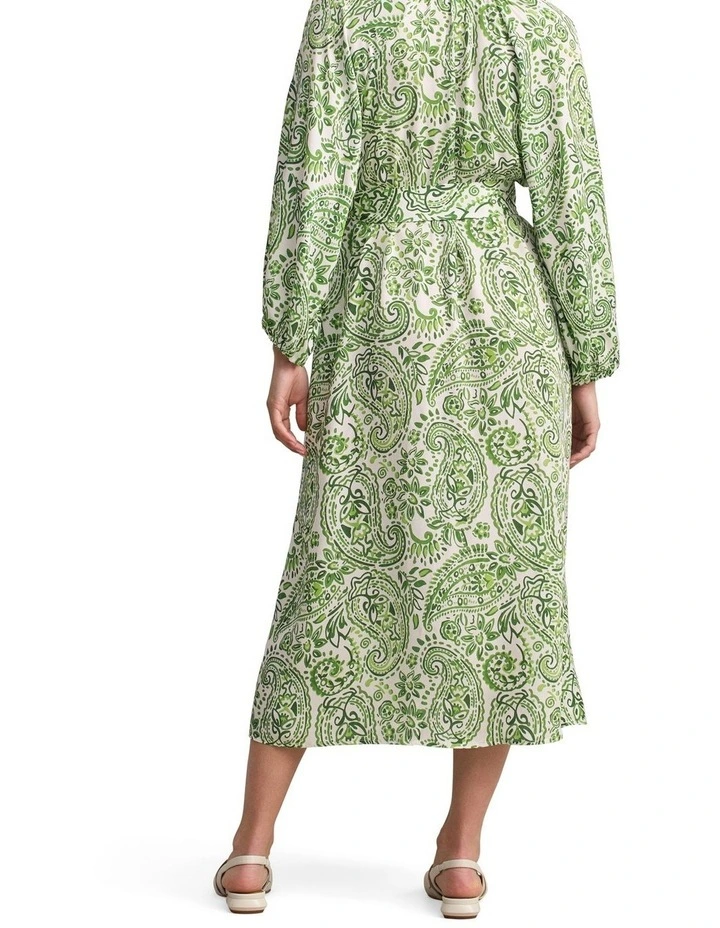 Blouson Sleeve Shift Dress - Green Paisley Print image 2
