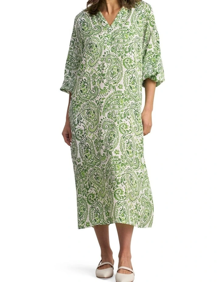Blouson Sleeve Shift Dress - Green Paisley Print image 3