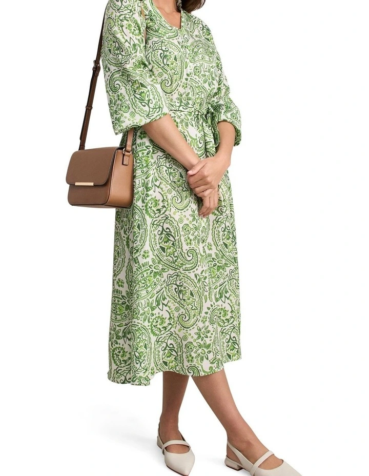 Blouson Sleeve Shift Dress - Green Paisley Print image 4