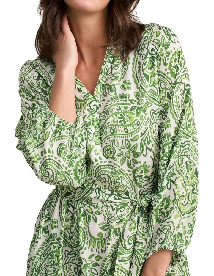 Blouson Sleeve Shift Dress - Green Paisley Print image 5