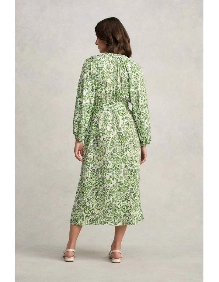 Blouson Sleeve Shift Dress - Green Paisley Print image 6