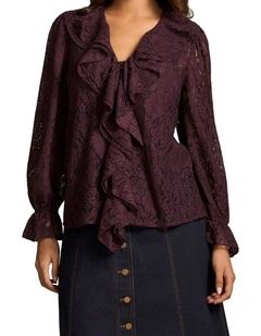 Frill Lace Blouse - Cherry