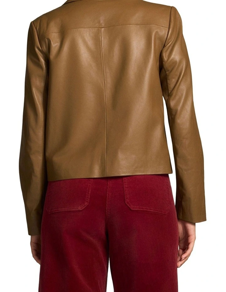 Buttoned Leather Jacket - Tan image 2