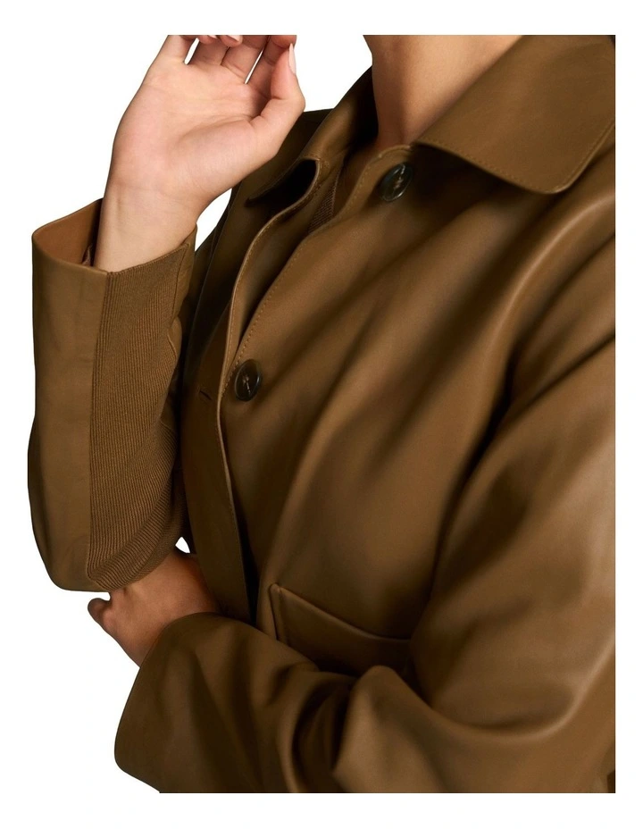 Buttoned Leather Jacket - Tan image 5