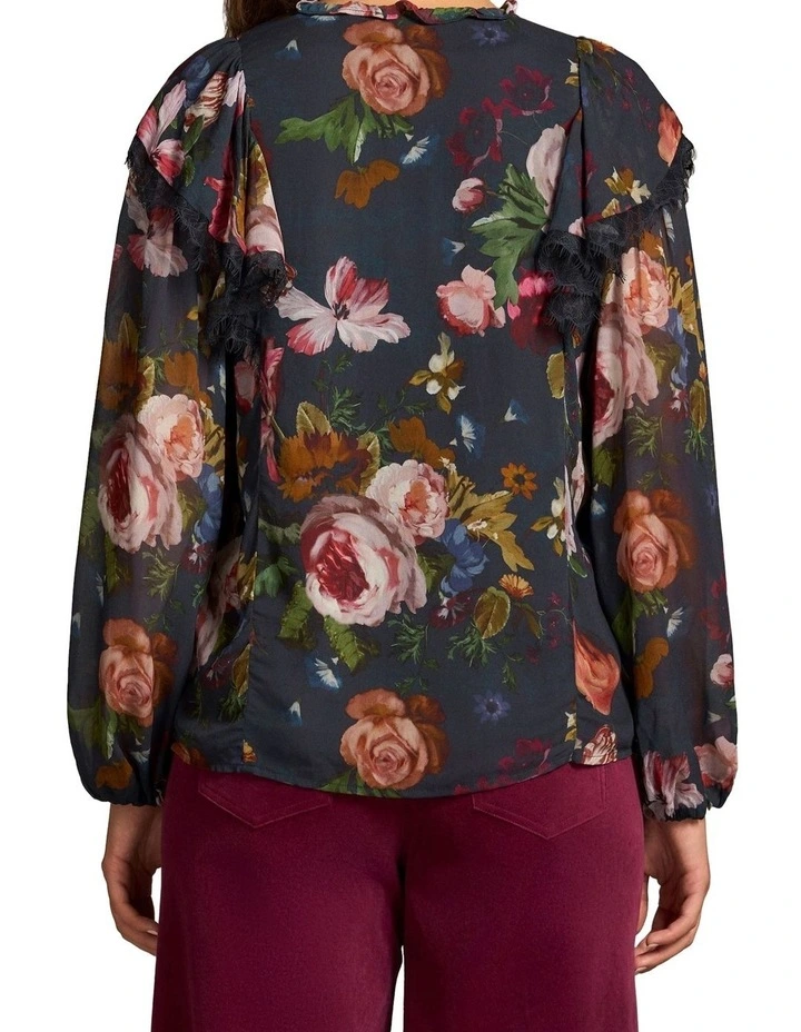Frill Detail Printed Blouse - Ink Botanic Print image 2