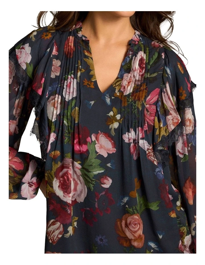 Frill Detail Printed Blouse - Ink Botanic Print image 3
