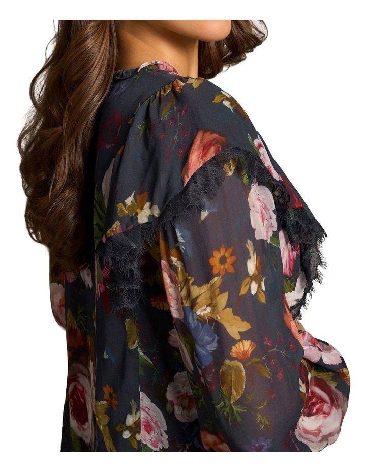 Frill Detail Printed Blouse - Ink Botanic Print image 4