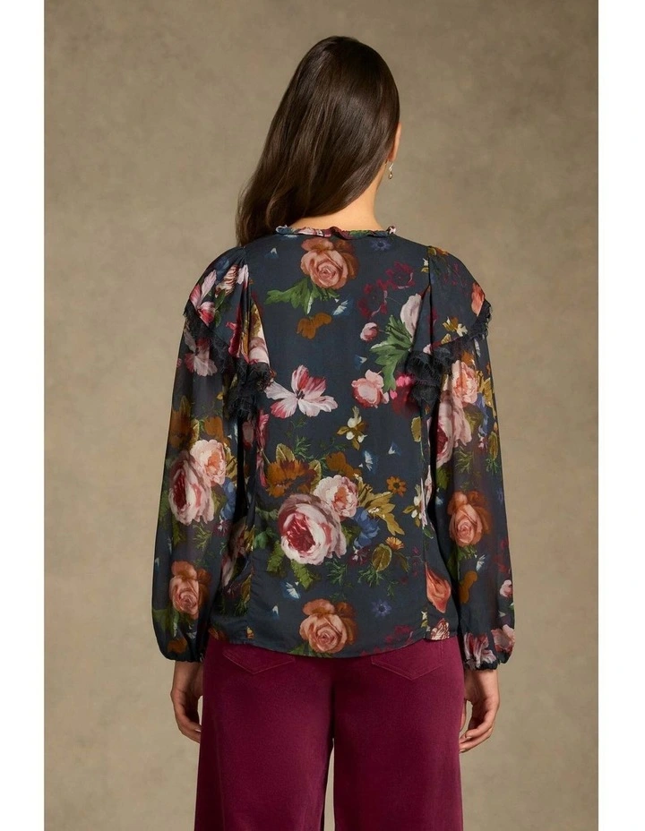 Frill Detail Printed Blouse - Ink Botanic Print image 7