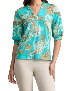 Frill Detail T-Shirt - Vivid Paisley Print