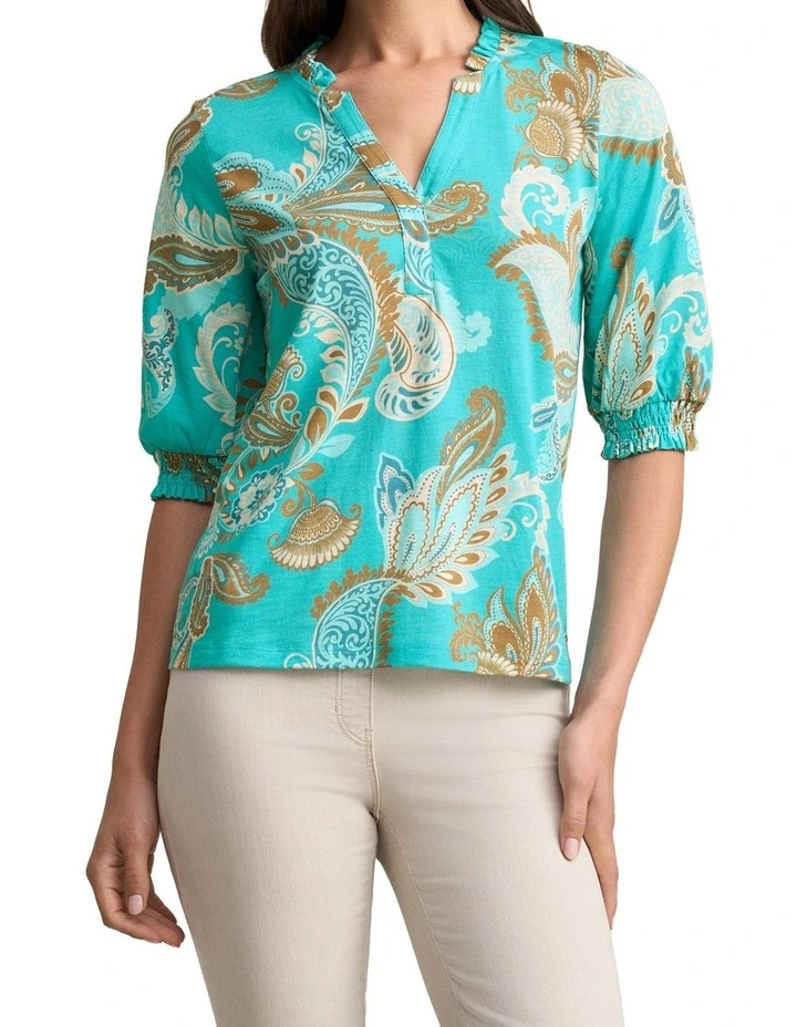 Frill Detail T-Shirt - Vivid Paisley Print image 1