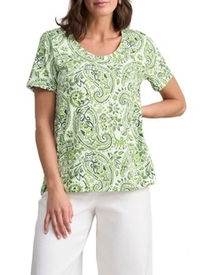Organic Cotton Slub T-Shirt - Green Paisley Print