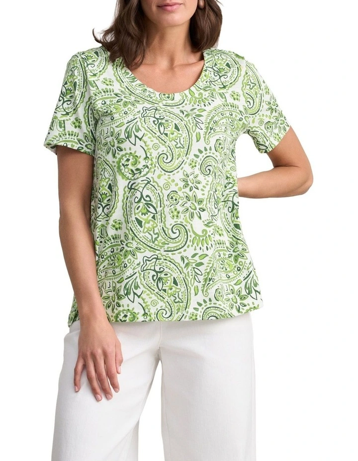 Organic Cotton Slub T-Shirt - Green Paisley Print image 1