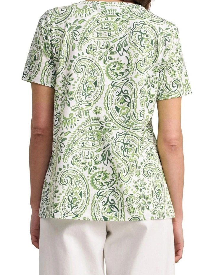 Organic Cotton Slub T-Shirt - Green Paisley Print image 2