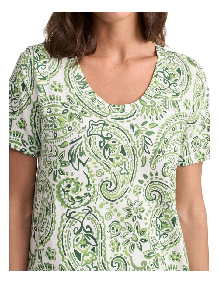 Organic Cotton Slub T-Shirt - Green Paisley Print image 4