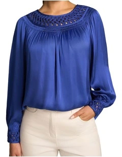 Braided Trim Blouse - Dark Royal Blue