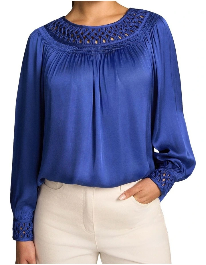 Braided Trim Blouse - Dark Royal Blue image 1