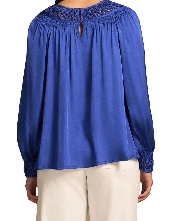Braided Trim Blouse - Dark Royal Blue image 2