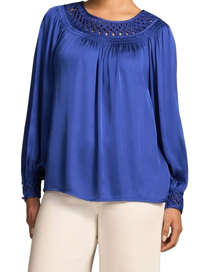 Braided Trim Blouse - Dark Royal Blue image 3