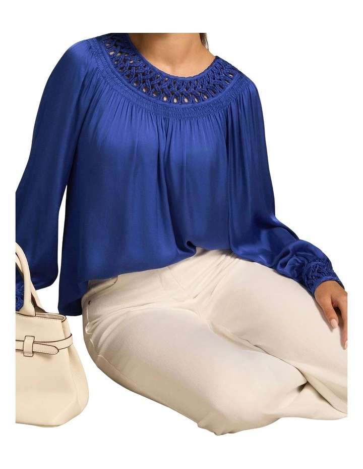 Braided Trim Blouse - Dark Royal Blue image 5