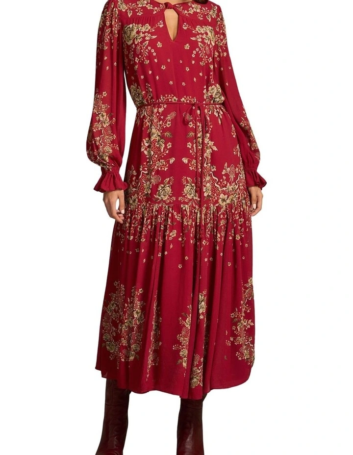 Knot Neck Midi Dress - Crimson Bloom Print image 1