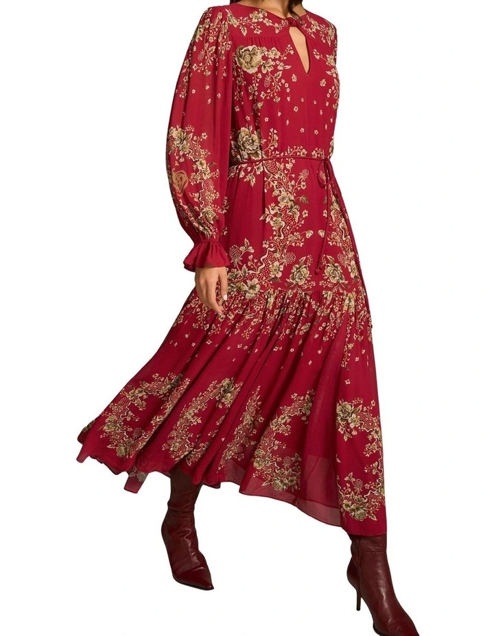 Knot Neck Midi Dress - Crimson Bloom Print image 3
