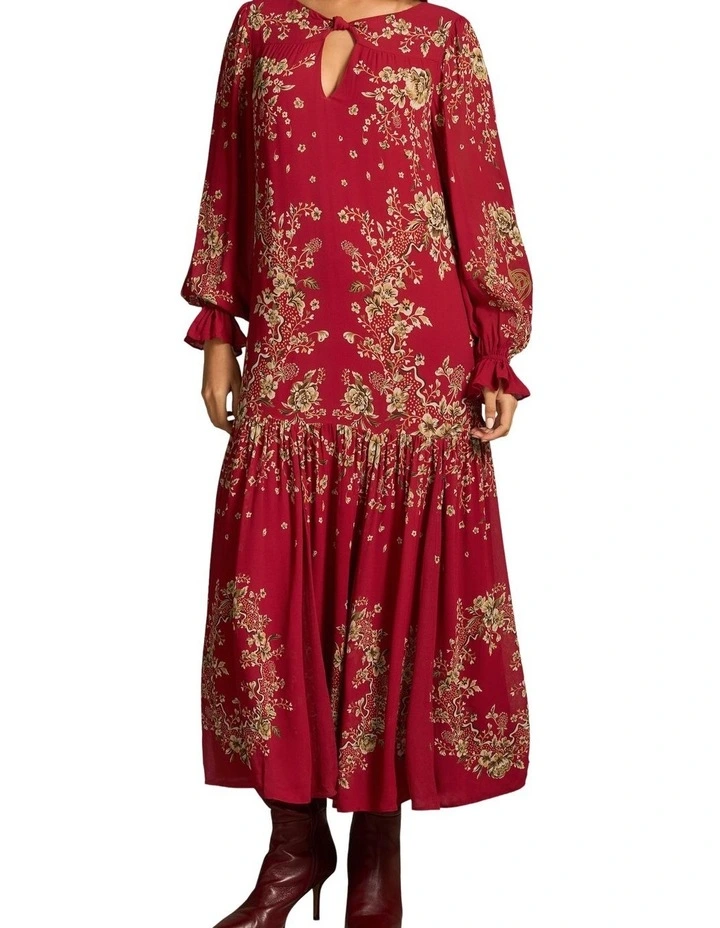 Knot Neck Midi Dress - Crimson Bloom Print image 5