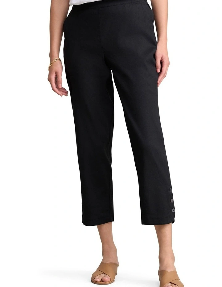Curved Hem Linen Pant - Black image 1
