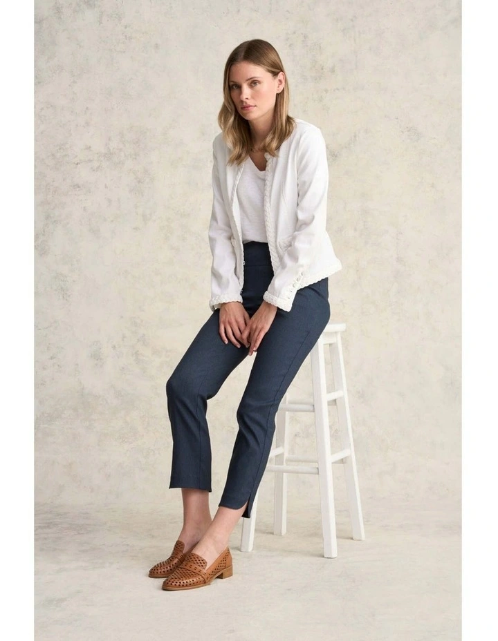 Curved Hem Pant - Navy Texture image 5