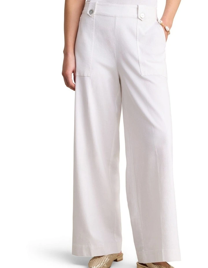 Full Length Waist Tab Linen Pant - White image 1