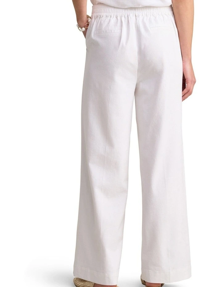 Full Length Waist Tab Linen Pant - White image 2