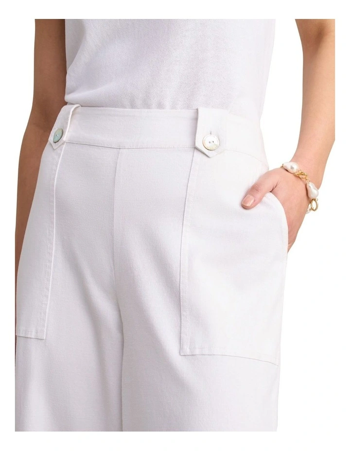 Full Length Waist Tab Linen Pant - White image 4