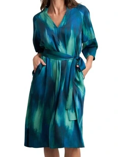 Cocoon Sleeve Printed Dress - Abstract Strokes