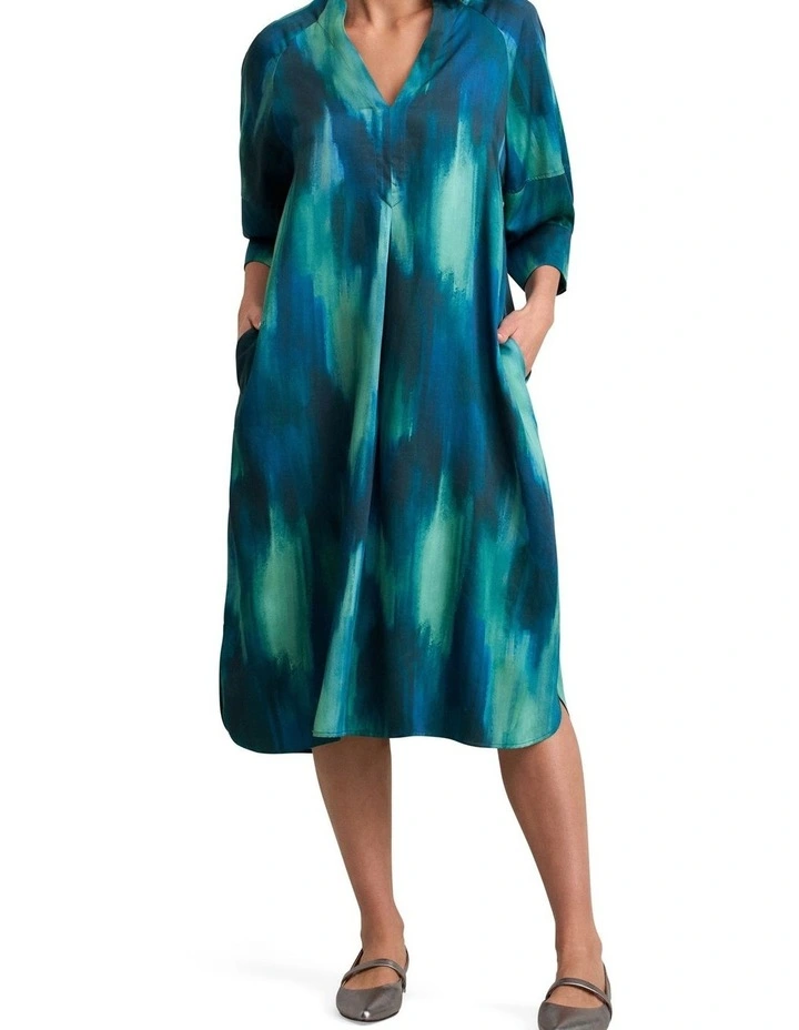 Cocoon Sleeve Printed Dress - Abstract Strokes image 3