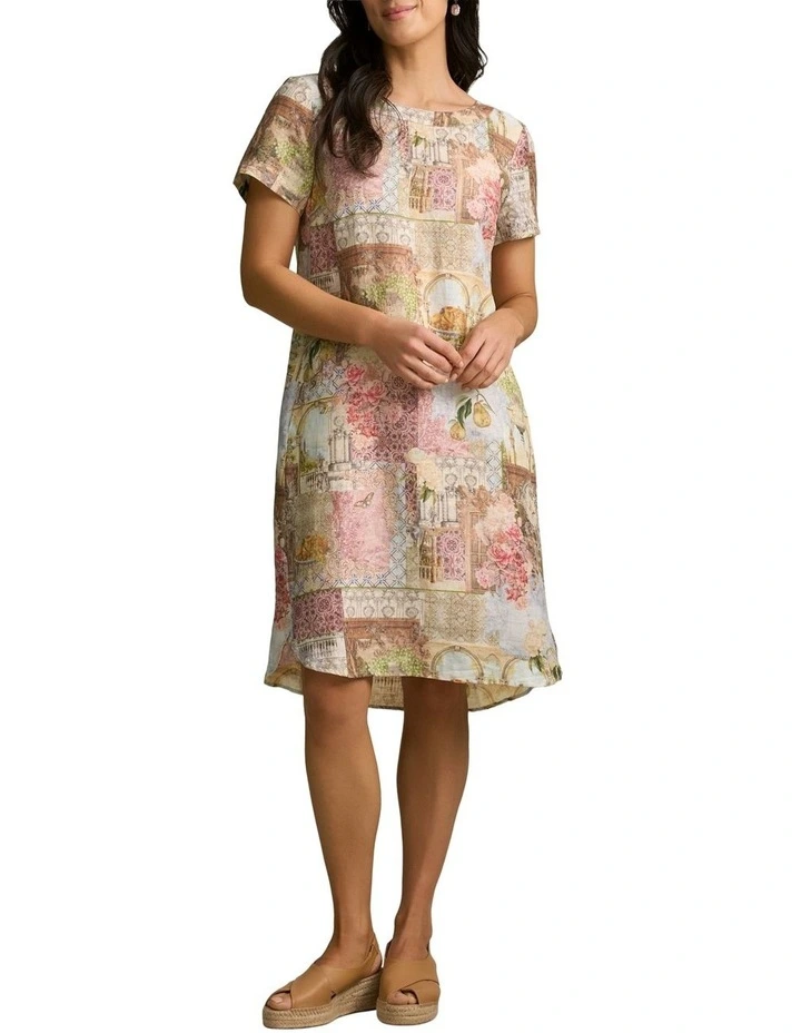French Linen Shift Dress in Villa Fleurie Print image 1