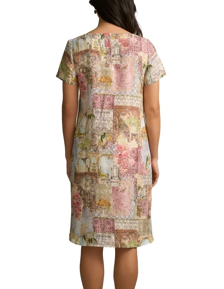 French Linen Shift Dress in Villa Fleurie Print image 2