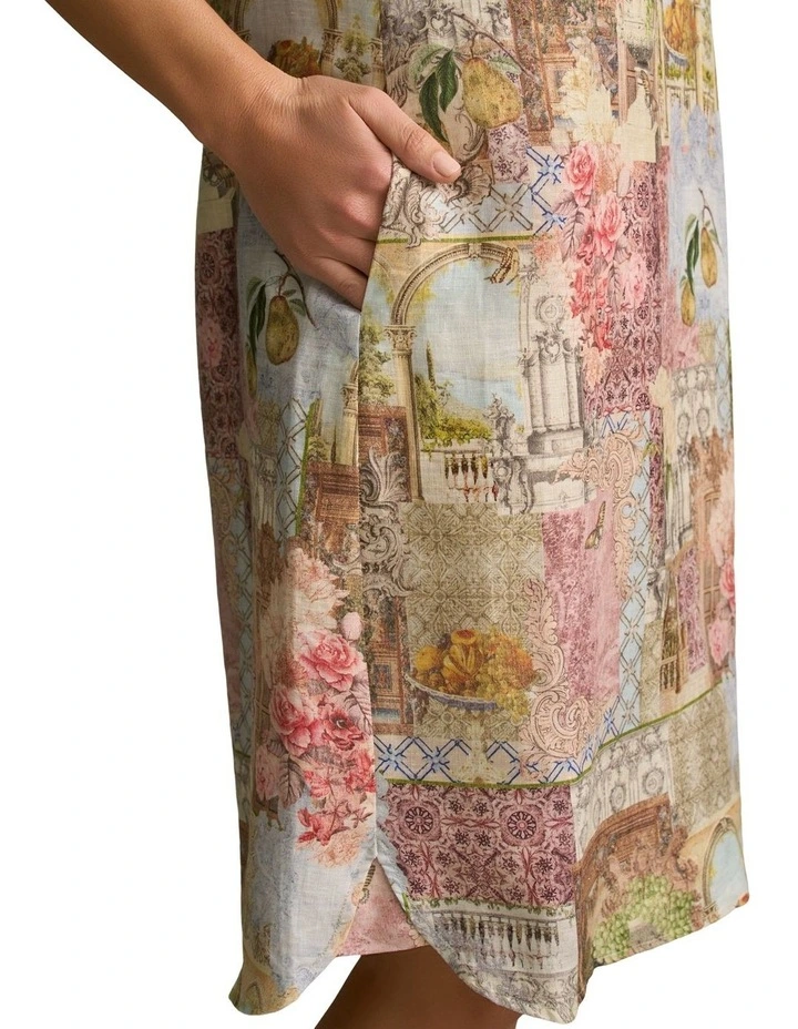 French Linen Shift Dress in Villa Fleurie Print image 5