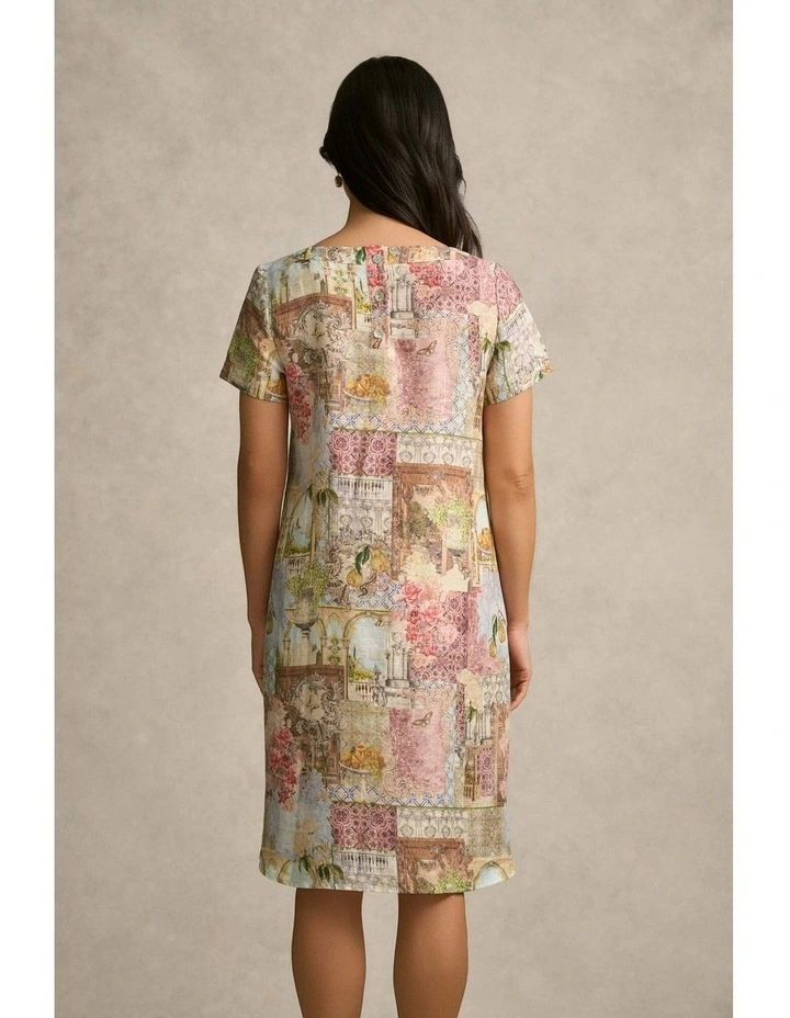French Linen Shift Dress in Villa Fleurie Print image 7