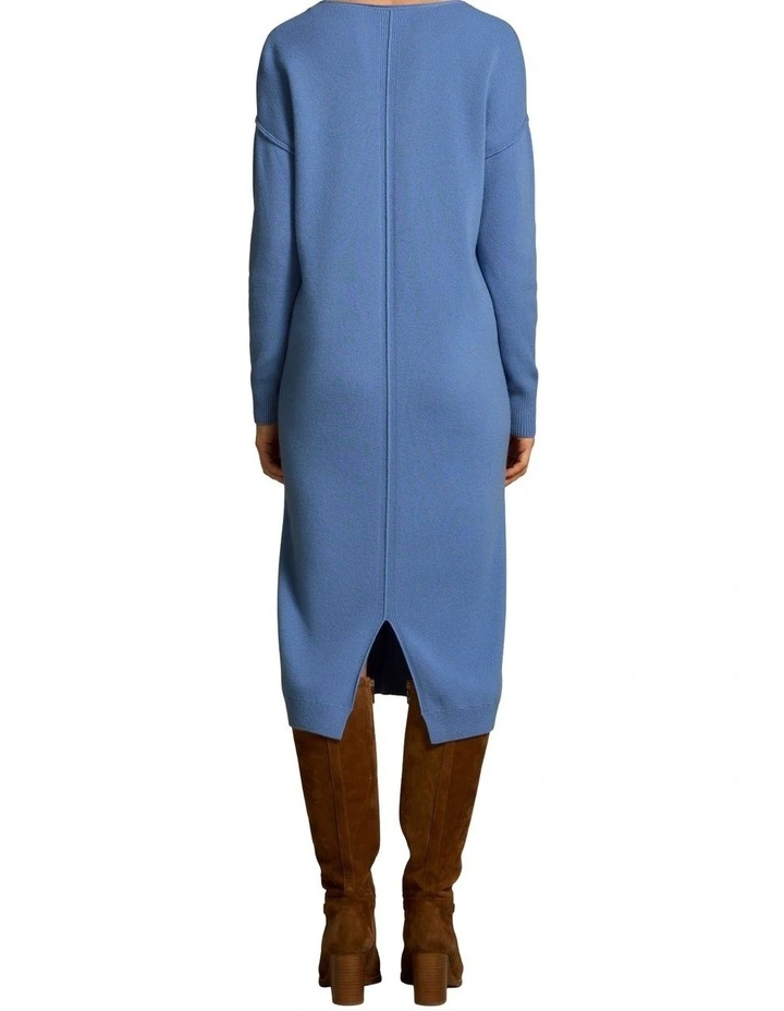 Merino V-Neck Knit Dress - Cornflower Blue image 2