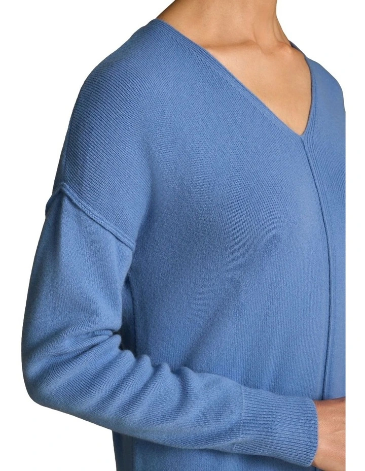 Merino V-Neck Knit Dress - Cornflower Blue image 3