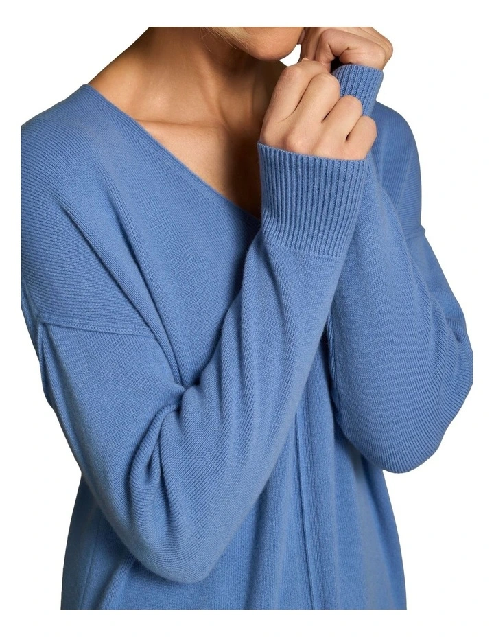 Merino V-Neck Knit Dress - Cornflower Blue image 4